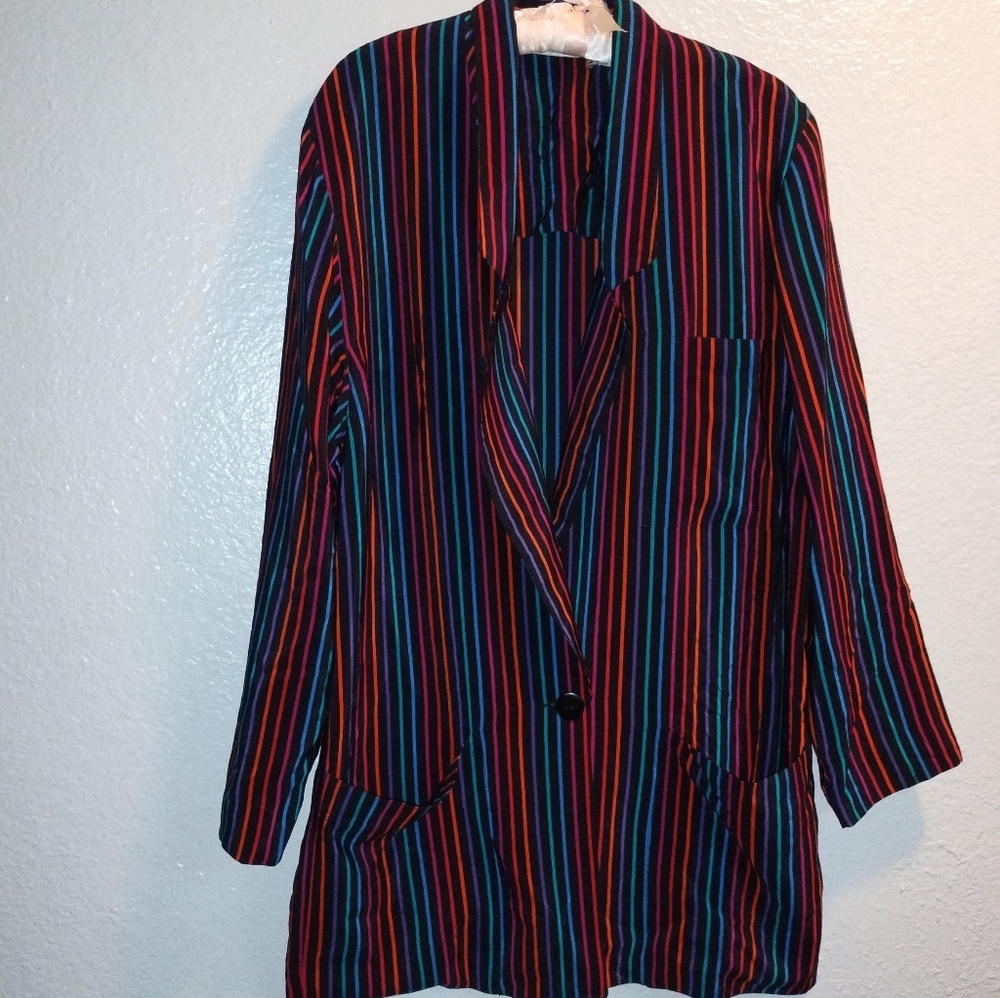 Vintage Saks Fifth Avenue  Spitalnicr 80's/90's Silk  Multicolor Striped Blazer